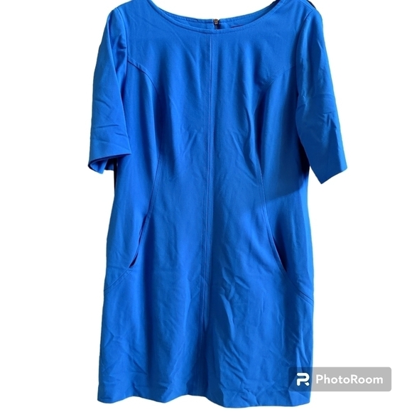 Tahari 12 Petite Blue Work Career Office Dress Midi Pockets - Picture 1 of 4